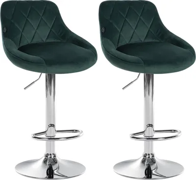Produktbild von 2er Set Barhocker Lazio Samt chrom dunkelgrün