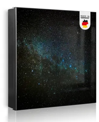 Produktbild von banjado Schlüsselkasten aus Metall, 30x30cm groß mit 32 Haken, als Magnettafel nutzbar, Korpus schwarz, Anschlag links, Nachthimmel [SKG2 12721]