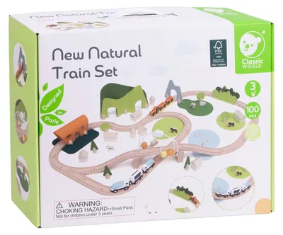 Zdjęcie produktu dla Classic World Drewniana kolejka „Natur” – 100-elementowy zestaw zabawek