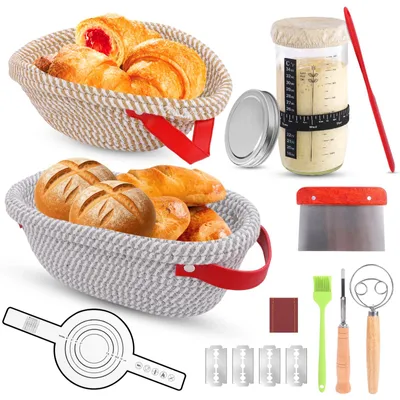 Gärkörbchen-Set, rund+oval, 10-teilig, Sauerteig-Starter, Brotbackzubehör