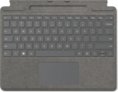 A top-down view of a Microsoft Surface Pro keyboard cover.