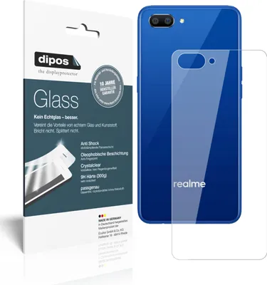 Produktbild von 1x Schutzfolie für Oppo Realme C1 (2019) Rückseite - Anti-Shock 9H Folie dipos Glass Kunststoffglas