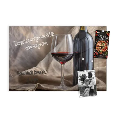 Produktbild von Magnettafel 90x60cm Pinnwand Whiteboard beschreibbar - Wein mit Glas