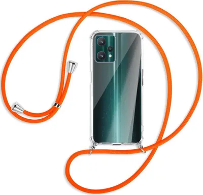 Produktbild von Handykette Backcover-Schutzhülle mit Band (Metall silberfarben) für Realme 9 Pro 5G - neonorange