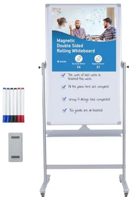 Produktbild von Magnetisches Whiteboard doppelseitig mit Rollen - 102 x 71 cm