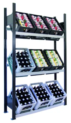 Produktbild von SCHULTE Regalwelt Getränkekistenregal für bis zu 9 Kisten, 180x106x30 cm (HxBxT), Traglast pro Ebene 60 kg, schwarz-Silber