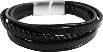 Produktbild von Akzent Geflochtenes Armband aus Echtleder und Edelstahl in Schwarz