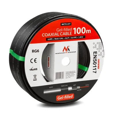 Immagine prodotto di Cavo coassiale riempito di gel Cavo per antenna satellitare Cavo per antenna satellitare RG6 1,0 Cu Cavo per antenna SAT AV 100 metri