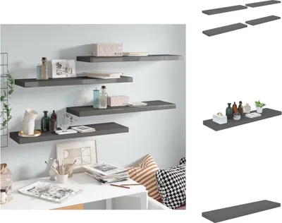 Obrázek produktu pro vidaXL Plovoucí police 4 ks. Šedé s vysokým leskem 90x23,5x3,8 cm MDF - Nástěnné police