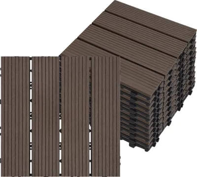 Produktbild von LZQ 11 Stück 30x30cm WPC Fliese, 1qm Balkonfliesen Klickfliese Garten Terrassenfliesen Balkon, Dunkelbraun