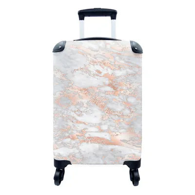 Produktbild von MuchoWow® Koffer Handgepäck Trolley Rollkoffer Kleine Reisekoffer mit 4 Rollen - Marmor - Grau - Roségold - Luxus - Marmoroptik - Cabin Size < 55x40x23 cm & 55x40x20 cm - Fotokoffer - Kabinenkoffer - Boardgepäck - Reise-Box - Reisekoffer - Reisegepäck - Koffer mit Bild - Trolley für Kinder
