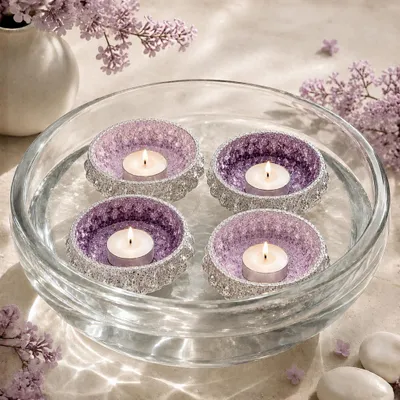 Produktbild von Schwimmschalen Lila aus Glas 4er Set, in Ø 10 cm