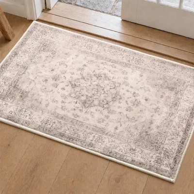 Image de Paillasson intérieur, 40 x 60 cm, beige/gris, à poils courts, antidérapant