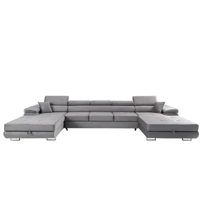 Produktbild von MUFFO Ecksofa U-Form ALONZO MAXI U mit Schlaffunktion 125x318 Velours Grau