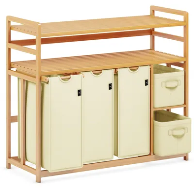 Image de Panier à linge avec 5 compartiments et 2 étagères