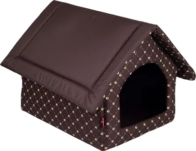 Image de Élégante grotte pour chien, niche pour chien | Taille L : 34 x 44 x 38 cm | Couleur : marron - motif : pattes.
