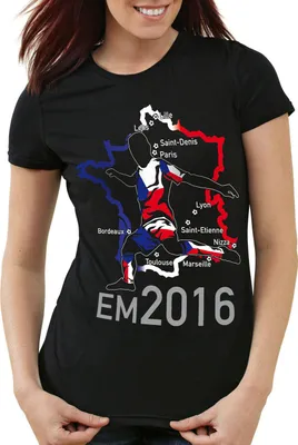 Produktbild von style3 EM 2016 Tschechien Fan Damen T-Shirt Frankreich alle Spielorte Czechia, Farbe:Schwarz, Größe:M