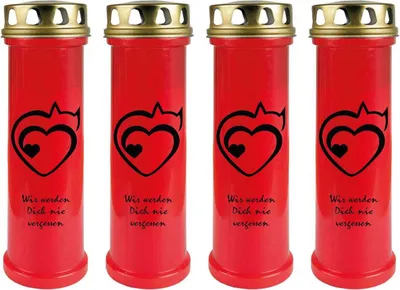 Produktbild von Grabkerze Rot 4er Pack, Brenndauer: 100 Stunden ( je Kerze ), Motiv: Herz