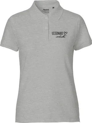 Produktbild von Huuraa Damen Polo Shirt Uckermark verliebt S Sport Grey Bio Baumwolle Fairtrade Poloshirt Geschenkidee