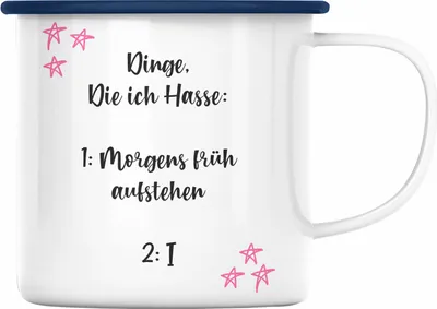 Produktbild von Trendation - Lustige Emaille Tassen für Frauen mit Spruch Kaffee Emaille Tassen Becher Büro Arbeit Früh Aufstehen (Blau)