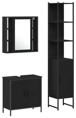 Immagine prodotto di vidaXL Mobiletti per bagno con lavabo, set di 3 pezzi, nero, 33 x 33 x 185,5 cm