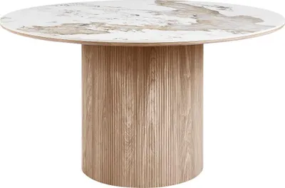 Image de Isa table de salle à manger Ø140cm plateau de table céramique blanc, brun.
