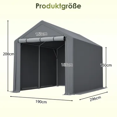 Productafbeelding van Multifunctioneel gereedschapshuis 296 x 190 x 200 cm, fietsgarage, tuinhuis, gereedschapstent, opslagtent, donkergrijs