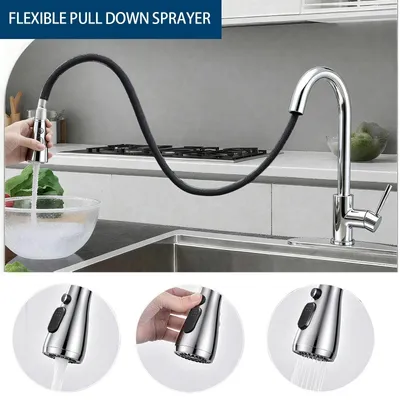 Produktbild von AICA Küchenarmatur ausziehbar mit Brause 3 Strahlarten Mischbatterie 360° drehbar Hochdruck Wasserhahn Küche Chrom