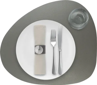 Produktbild von Tischset Skinnatur Silber - Platzdeckchen - Platzsets - Oval - Recyceltes Leder - Grau- 46x40cm - 1 Stück