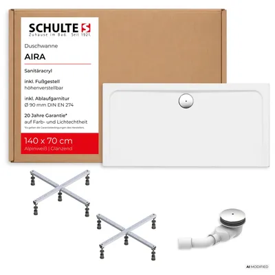 Produktbild von Schulte Duschwanne Aira, 140x70 cm, Komplettset inkl. Fußgestell und Ablauf, Acryl
