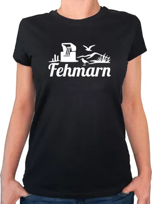 Produktbild von Huuraa Damen T-Shirt Fehmarn Strandmotiv XS Black Bio Baumwolle Fairtrade Damenshirt Geschenkidee