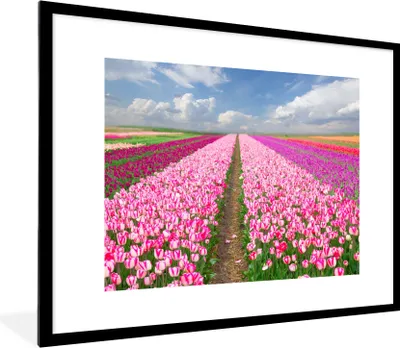 Produktbild von MuchoWow® Gerahmtes Poster Tulpen - Sonne - Frühling 80x60 cm - Poster mit Schwarzem Bilderrahmen Wandposter Rahmen Foto Bilder - Schlafzimmer-Dekorationen - Fotoposter