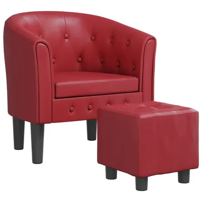Image de vidaXL Fauteuil club avec pouf vin rouge similicuir