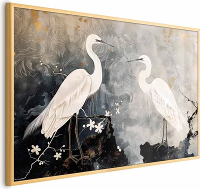 Produktbild von Posterpapier Poster - Herons and Cherry Blossom - oriental-style illustration depicting birds 42x29.7 cm Tiere g-H-10115-ao-a