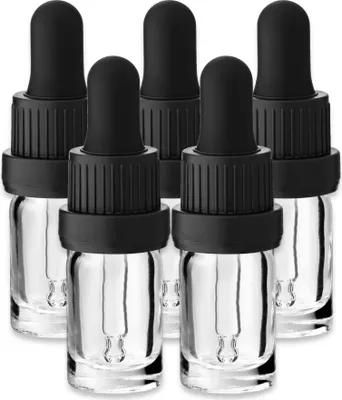 Produktbild von 5x Glasflasche klar 5 ml mit schwarzer Glaspipette Tropfpipette leer