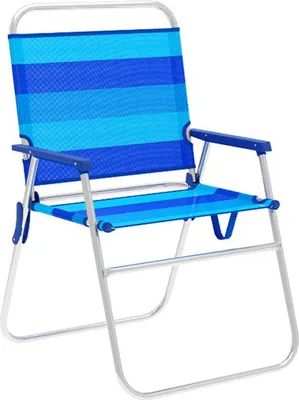 Image de Chaise pliante Marbueno aluminium avec coussin rayé bleu plage et piscine 52X56X80 cm 10244