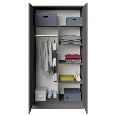 Produktbild von BEAUTYSOFA | Drehtürenschrank LOOK Graphit - Kleiderschrank 90 cm – Moderner minimalistischer Schrank mit 2 Türen