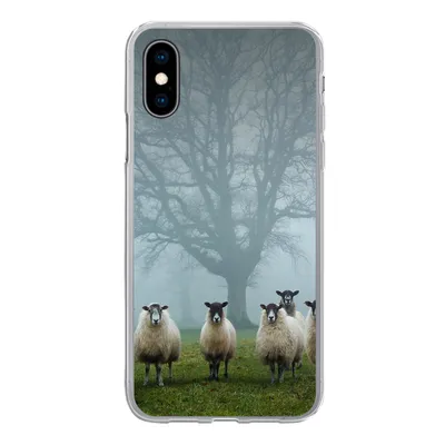 Produktbild von MuchoWow® Handyhülle Schutzhülle Hülle für iPhone X Schaf - Baum - Nebel Silikon Softcase Handy Hülle - Handyhülle