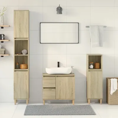 Produktbild von Möbel 3-tlg. Badmöbel-Set Sonoma-Eiche Holzwerkstoff - Badezimmer 3307669