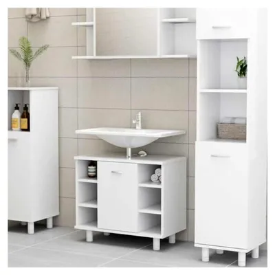 Produktbild von Badezimmerschrank Unterschrank Waschbeckenunterschrank Badmöbel Weiß 60x32x53,5cm