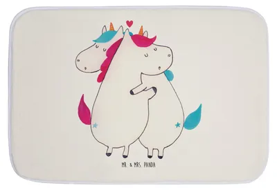 Produktbild von Mr. & Mrs. Panda Badezimmerteppich Einhorn Mitteilung - Weiß - Geschenk, duschmatte, Valentinstag, Badematte, Liebe, Badteppich, Spruch, Einhörner, badezimmermatte