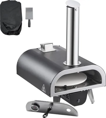 Zdjęcie produktu dla Zewnętrzny piec do pizzy SucceBuy 304,8 mm / 12 cali opalany drewnem, piec do pizzy na pellet z termometrem i automatycznym obrotem, przenośny ekspres do pizzy do ogrodu, patio i na kemping, w tym kamień do pizzy, torba transportowa i łopata