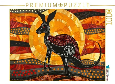 Produktbild von CALVENDO Puzzle Känguru im Sonnenuntergang - im Stil der Kunst der Aborigines | 1000 Teile Lege-Größe 64x48cm Foto-Puzzle für glückliche Stunden