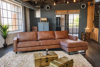 Produktbild von KAWOLA Ecksofa VILNIUS 3-Sitzer mit Longchair rechts Kunstleder mit Lederanteil cognac