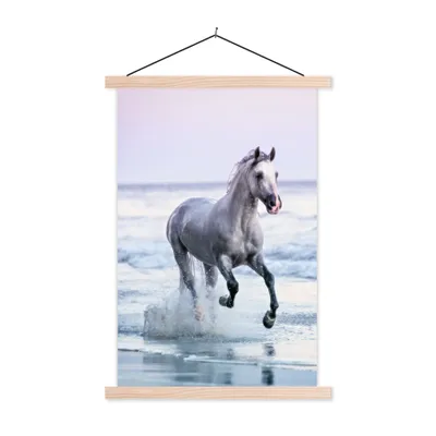 Produktbild von MuchoWow® Textilposter Pferd - Meer - Pastell 40x60 cm mit holzfarbenen Rahmen - Poster