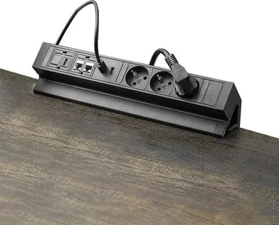 Produktbild von Steckdosenleiste mit USB, RJ45, HDMI und Schalter – Tischsteckdose mit Überspannungsschutz – 3-fach-Steckdosenleiste mit Kindersicherung