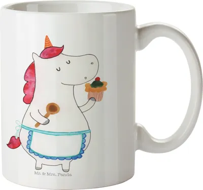 Produktbild von Mr. & Mrs. Panda Plastikbecher Einhorn Küche - Weiß - Geschenk, Kunststoffbecher, Muffin, Kindertasse, Trinklernbecher, Einhörner, Unicorn, Kuchen, Haferl, Pott, Torte