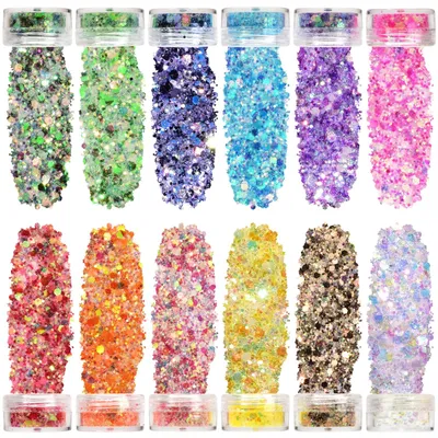 Glitter-Set, 12 Farben, fluoreszierend, 60 ml, für Gesicht & Körper