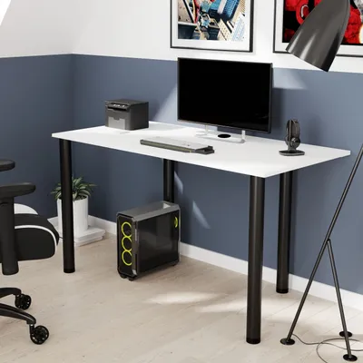 Produktbild von AKKE Weiss Schreibtisch mit schwarze beine LxBxH: 100x40x74 cm