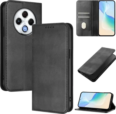 Produktbild von Handyhülle für Tecno Spark 30 4G, Vintage Leder RFID Schutz Kartenfach Standfunktion Magnetische Klapphülle Schwarz